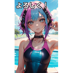 Stylish swimsuit girl in summer pool