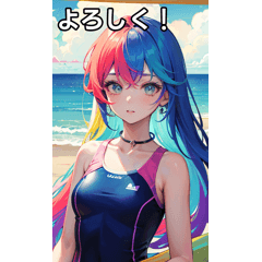 Colorful swimsuit girls on summer beach