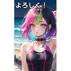 Night sea and swimsuit girl