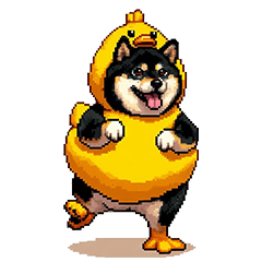 Pixel art duck costume fat black shiba