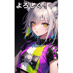 Colorful silver-haired wolf girl