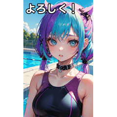 Girls with twin tail hair wear swimsuits