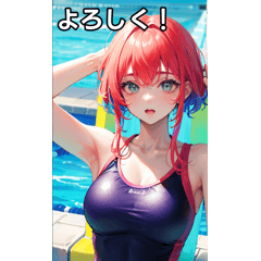 Colorful swimsuit girls in cold pool