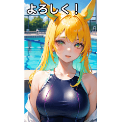 Horse-eared girls have fun in swimsuits!