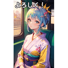 Yukata girl on the train sticker