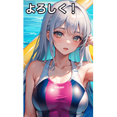 Silver hair colorful swimsuit girl