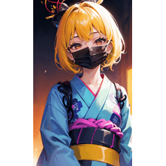 Yukata girl wearing a mask