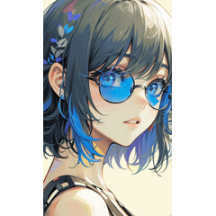 girl with blue glasses