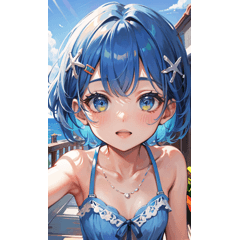 summer blue hair girl