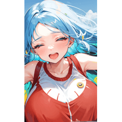 Blue-haired girl sprinting