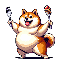 Pixel art full of greed fat shiba