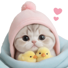 cute cat and little chick Sticker