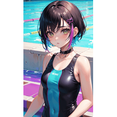 Short hair girls wear swimsuits