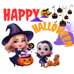 Halloween witch and vampire