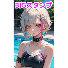 Colorful silver hair rock swimsuit girl