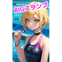 Colorful blonde rock swimsuit girl