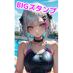 Silver-haired swimsuit girl in the pool