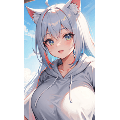 A silver-haired girl with beast ears