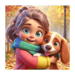 [Forarrangement]Autumn park girl and dog