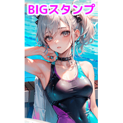 Attractive silver-haired swimsuit girl