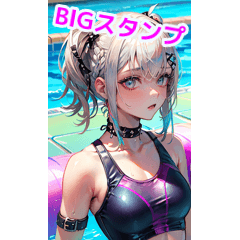 Rock punk and silverhaired swimsuit girl