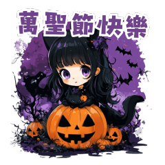 Halloween cute girl with little cat