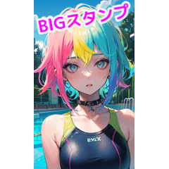 Brightly colored neon punk swimsuit girl