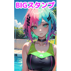 Neon punk girls wear swimsuits