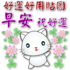 Cute white cat-good luck sticker