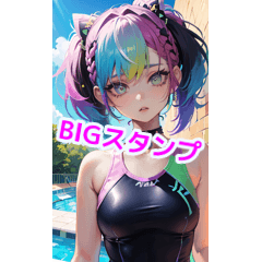 Cool swimsuit girl in the summer pool