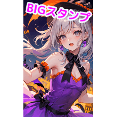 Silver-haired girl in Halloween dress