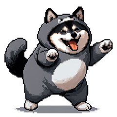 Pixel art wolf fat black shiba dog