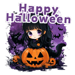 Halloween cute girl with little cat EN