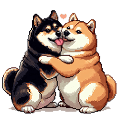 Pixel art big love fat shiba dogs