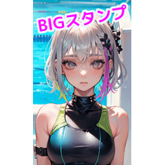 Rock punk swimsuit girl like silver hair