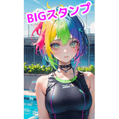 Girls in neon punk swimsuits are cute