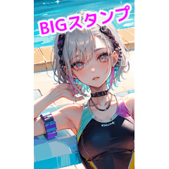 Cute silver-haired rock swimsuit girl