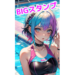 Rock punk swimsuit girl enjoying in pool