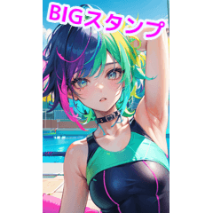 Attractive neon punk swimsuit girls