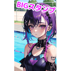 Colorful gothic punk swimsuit girls