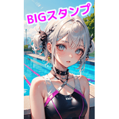 Cool rock punk silver hair swimsuit girl