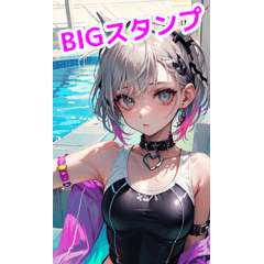 Rock punk silver haired swimsuit girl