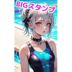 Silver-haired swimsuit girl like rock