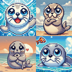 Pixel Splash: Cute Seal Stickers