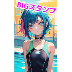 Short hair swimsuit girl who likes pool