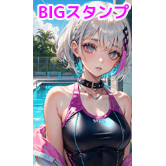 Silver-haired girls rock punk swimsuits