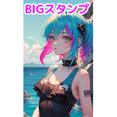 Rock punk swimsuit girl and beach