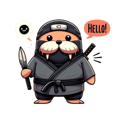 Cute ninja walrus sticker 001