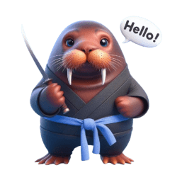 Cute ninja walrus sticker 002