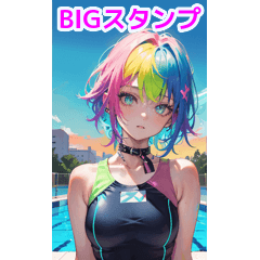 Pool, swimsuit, and neon punk girl